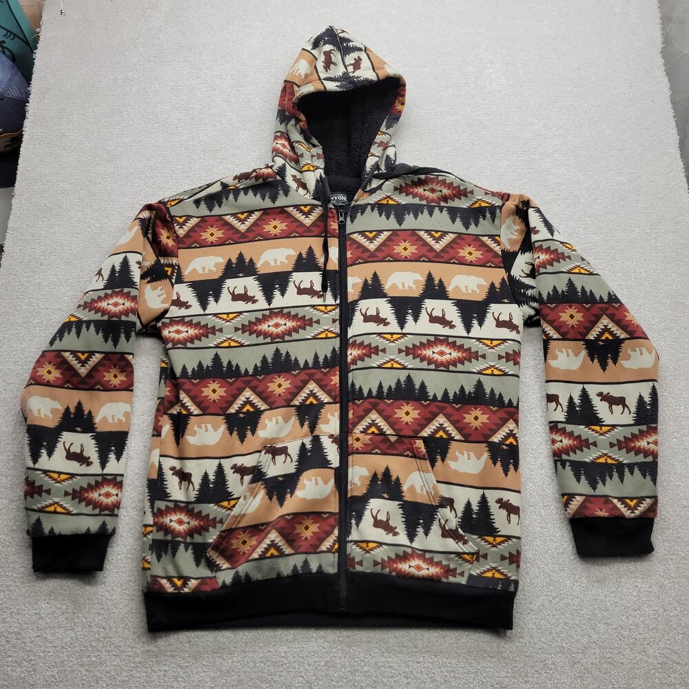 Canyon Creek Aztec Sherpa Hoodie Men's Large Tall Full Zip Southwestern Jacket